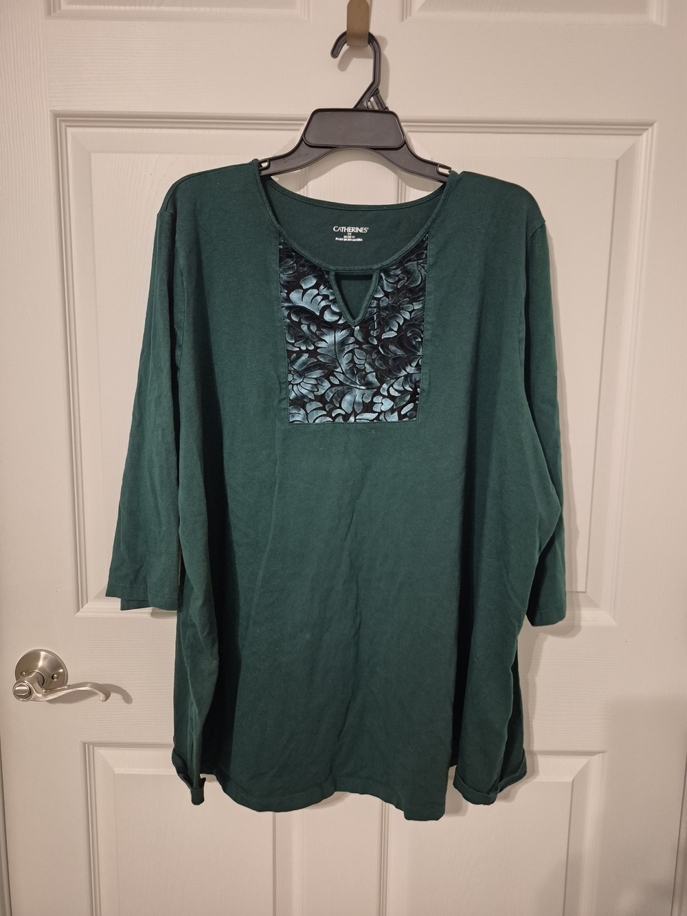 Catherines Dark Teal Tunic with Patterned Yoke